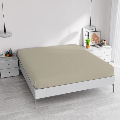 Lenzuolo Sotto con Angoli Matrimoniale Maxi, Microfibra, Made in Italy, Lenzuola 180x200 con angolo 35cm, Tortora (1/3)