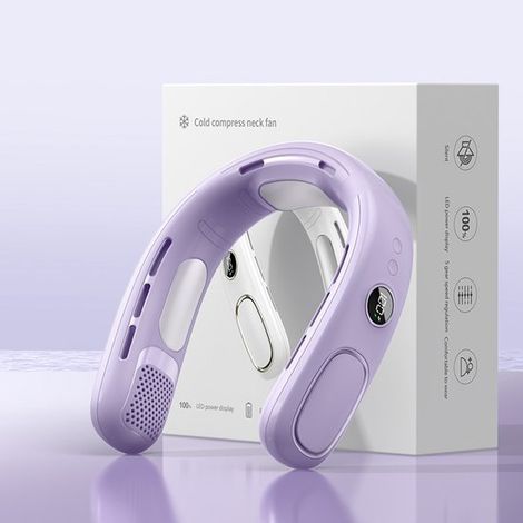 Ventilateur de cou portable sans pales - 5 vitesses puissantes - Silencieux - Rechargeable USB - Pour extérieur et voyage - Violet (1/5)