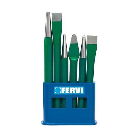 Serie 6 scalpelli punzoni e bulino con supporto in plastica Fervi 0127 (1/2)