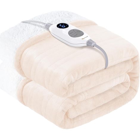 Couverture chauffante avec arrêt automatique, couverture chauffante avec 6 niveaux de chaleur et minuterie de 10 heures, couverture chauffante électrique pour chambre à coucher, salon, bureau