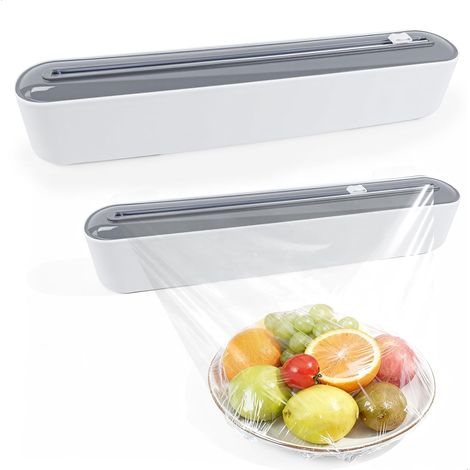 Distributeur Film Alimentaire avec Ventouse, Distributeur Papier Aluminium et Film, Boîte de Coupe Film Alimentaire, Découpe De Film Alimentaire Murale, Dévidoir Film Alimentaire pour Cuisine(Blanc) (1/5)