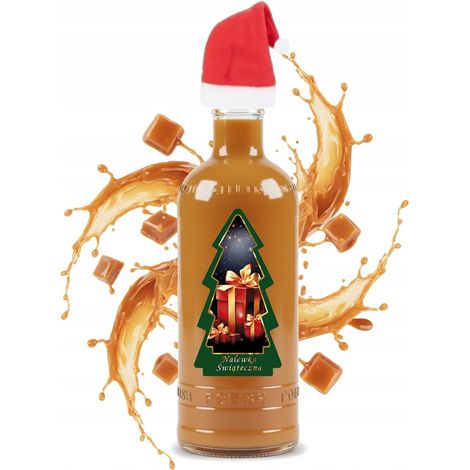 Flacon pour teintures, liqueurs, luxe, 500 ml, étiquette : sapin de Noël, bonnet de Père Noël (1/5)