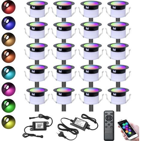 WiFi Spots LED Encastrable au sol Extérieur Interieur Ø31MM 12V RGBW+IC Couleur Dynamique Étanche IP67 Spot Encastrable Led avec Télécommande,LED Lumières éclairage pour Terrasse et patio (1/5)