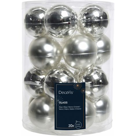 Adornos de cristal para árbol de Navidad, redondos, plateados, 6 cm, 20 unidades