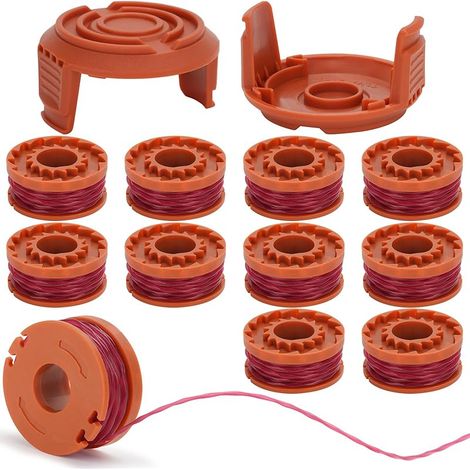 Worx Bobine de débroussailleuse (8 bobines de rechange + 2 capuchons) pour toutes les débroussailleuses Worx 20 V 1,65 mm de diamètre et 3 m de longueur (1/5)