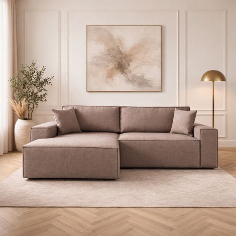 Schlafsofa aus taupefarbenem Stoff - mit Stauraum - linksseitig - (1/5)