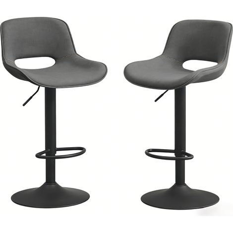 Set aus 2 Barhockern aus grauem Leinen mit Rückenlehne, höhenverstellbar und drehbar (1/5)