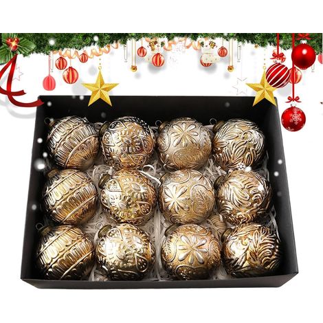 Weihnachtskugeln – dekorative Hängeornamente – 12 Stück – Vintage-Weihnachtskugeln – Vintage-Weihnachtsstil – vielseitige saisonale Dekoration – für Wohnzimmer, Gärten, Fenster und Türen (Gold) (1/5)