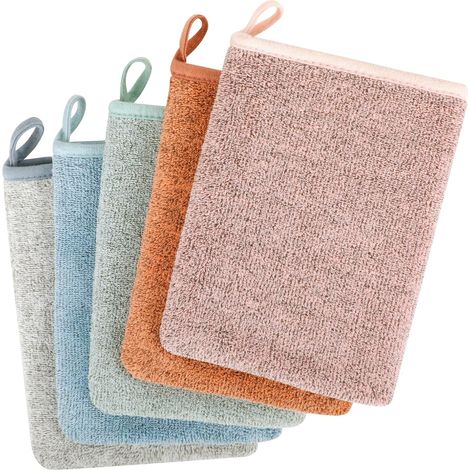 Gant de Toilette Microfibre Coton pour Bebe et Enfant - Gants de Toilette Microfibre Serviette Visage Réutilisable 5 Pièces-018 (1/5)