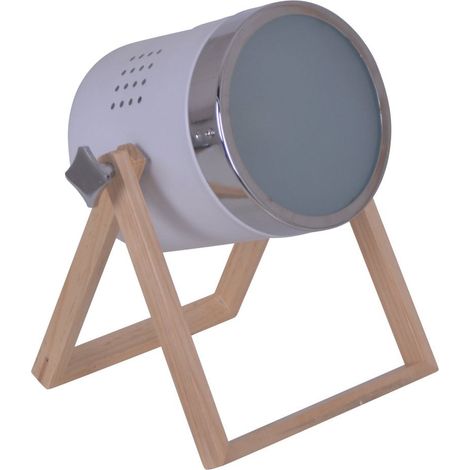 Lampe à poser en métal blanc et plastique satiné, douille E27, luminaire intérieur, hauteur 28 cm - PANGIVO (1/5)