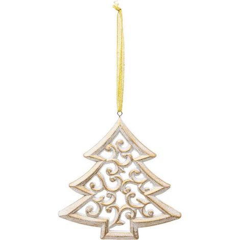 Paris Prix - Sujet De Noël En Bois sapin Arabesque 15cm Blanc