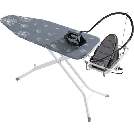 Wenko – Table à repasser professionnelle 130 x 48 cm – Housse en coton glissante – Réduit le temps de repassage jusqu'à 50% – Antenne câble intégrée