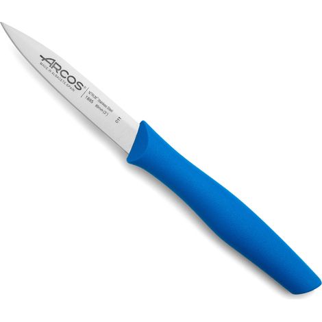 Cuchillo Mondador Arcos Nova 188523 de acero inoxidable Nitrum y mango de Polipropileno, de color azul hoja de 8,5 cm con funda hoja y caja expositor (1/5)