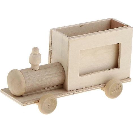 Porte-stylo inachevé, organisateur de bureau fait main, fournitures scolaires et de bureau, stylo en MDF, jouets à monter soi-même pour enfants-14x4.3x6.1cm Train (1/5)