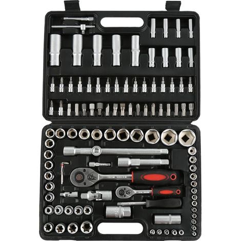 108 pièces Coffret de clés à douille,Coffret de douilles et embouts avec cliquet Coffret à douilles, outils à cliquet (1/5)