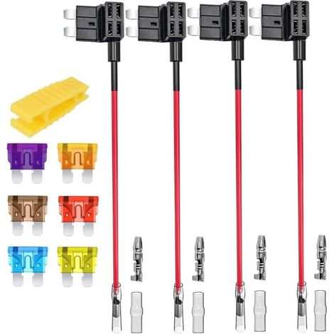 4pcs 12V-24V 20A Standard ATC Add-A-Circuit Car Fuse Holder, ATC Blade Fuse Holder Adapter, with 6 Blade Fuses and 1 Extractor (1/4)