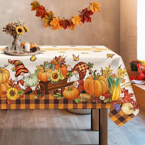 Herbst Tischdecke mit Wichteln und Ahornblättern, 140x180 cm, rechteckig
