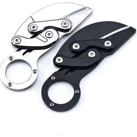 Couteau pliant tout acier, griffe mécanique double bras, autodéfense extérieure, survie, EDC, argenté