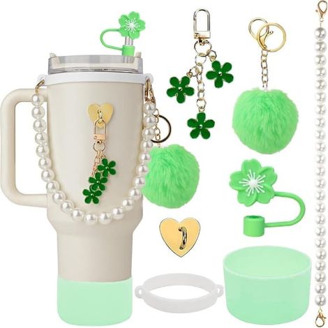 Kit d'accessoires Coupe Stanley avec chaînette à billes, paille en forme de fleur et pompon vert M