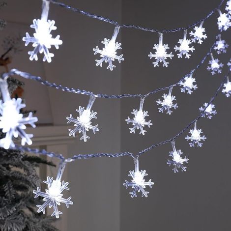 Beijiyi – Guirlande lumineuse solaire 30 LED 6,5m – Flocons de neige – Étanche IP55 – 8 modes d'éclairage – Décoration Noël jardin terrasse (1/5)