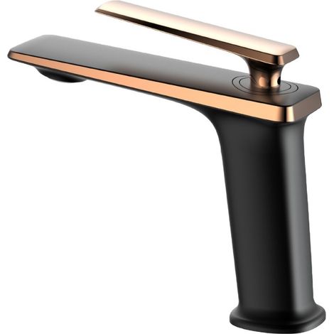 Robinet de Lavabo en Laiton avec Finition Gris Gun Brossé Or - Robinet Mixte Monobloc Antiprojections avec Système d'Augmentation de Pression pour Évier Encastré de Salle de Bain-Alovez (1/5)