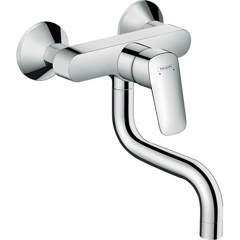 Hansgrohe – Mitigeur de cuisine mural chrome – Bec orientable 180° – Jet normal – Débit 13 l/min sous 3 bars – Compatible chauffe-eau instantané (1/10)
