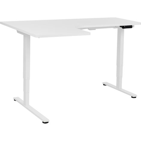 Escritorio esquinero regulable eléctrico forma de L 160 x 59 cm izquierdo tablero blanco base blanca Destines
