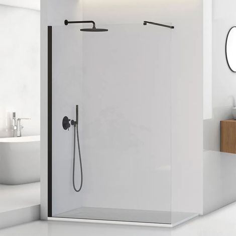 Doccia Walk-In 140 cm nero opaco con vetro trasparente H 200 cm Tay (1/5)