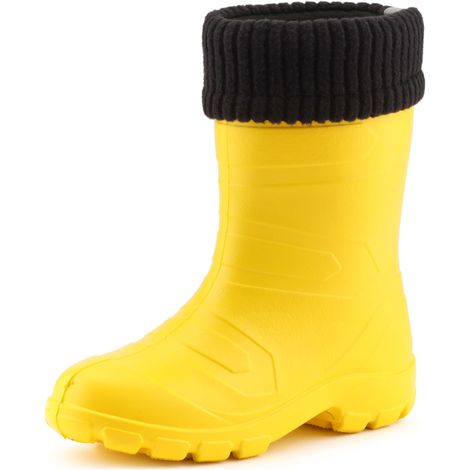 Ladeheid Kinder Mädchen Jungen federleichte EVA Thermo Gummistiefel gefüttert LA845KIDS (Gelb1/Schwarz, 35)