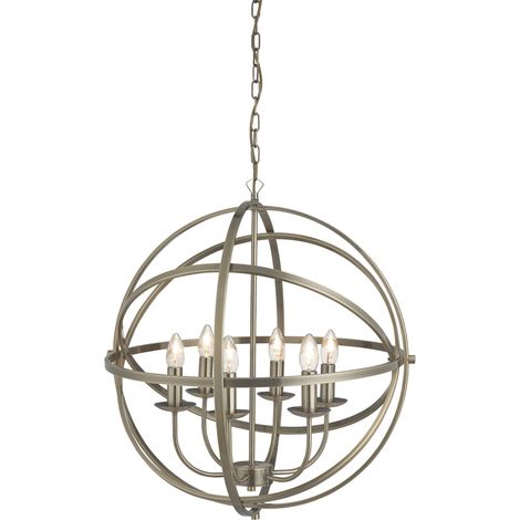Searchlight Orbit - Suspension de plafond à cage sphérique à 6 ampoules, laiton antique, E14 (1/5)