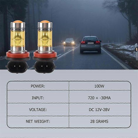 2 x Phares antibrouillard jaunes à LED haute puissance 100 W H8 H11 2828 20 LED (1/4)