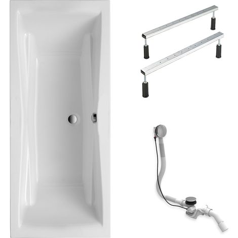 Schulte Badewanne Idro mit Fußgestell und Ablaufgarnitur - 180 x 80 cm, Sanitäracryl, weiß glänzend, Komplettset