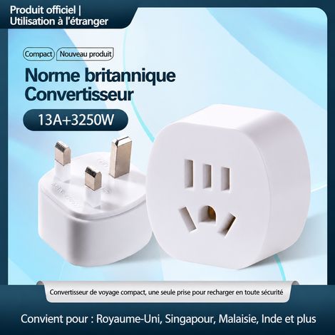 Adaptateur de prise secteur modèle 143 3 broches vers fiche européenne 10A 250V 143 4 30 g – Livraison gratuite