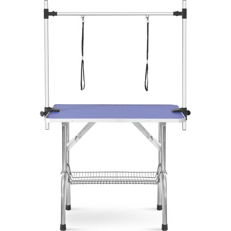Tavolo da toeletta pieghevole blu per animali domestici 117x61x76 cm con supporto regolabile in acciaio inox (1/5)