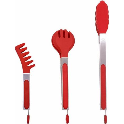 royaluxe - Lot de 3 Pinces en Acier Inoxydable avec Embouts en Silicone, 26.6、26.1、27.6 cm Antiadhésif Pince clip pour barbecue de cuisine cuisson griller Buffet Salade de nouilles à steak – Rouge (1/2)