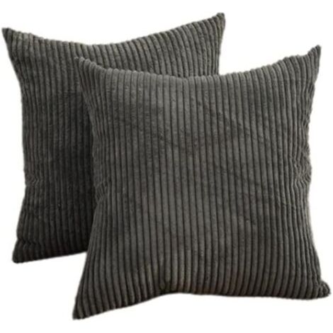 BUNTHAUS Lot de 2 housses de coussin en velours côtelé rayé uni, 50x50 cm, gris foncé, décoratives pour canapé, chaise.