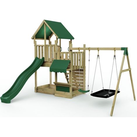 Rebo Modular Wooden Climbing Frame Adventure Playset - M3 plus Shop & Double Swing
