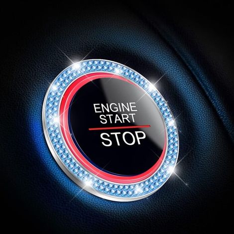 Pieces Car Engine Start Button Cover in Crystal Rhinestone, Auto Engine Start Stop Crystal Rhinestone Button Ring Sticker, Car Decor Accessories (Blue) (1/5)