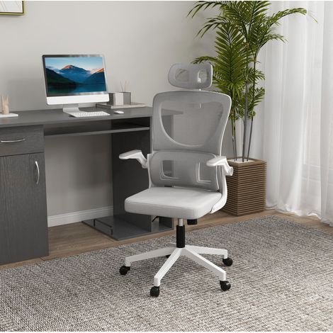 Silla de oficina ergonómica de malla gris 60 x 59 x 114-122 cm, altura ajustable, reposacabezas, soporte lumbar (1/5)