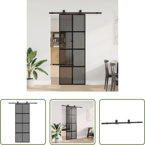 vidaXL Schiebetür mit Beschlag -  Schiebetür mit Beschlag Schwarz 76x205 cm Hartglas (1/5)