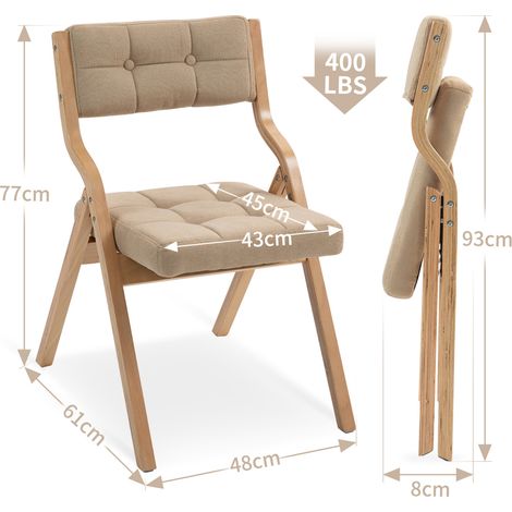 Chaises pliantes avec coussin rembourré en bois, lot de 2, couleur kaki, pour salle à manger et événement (1/5)