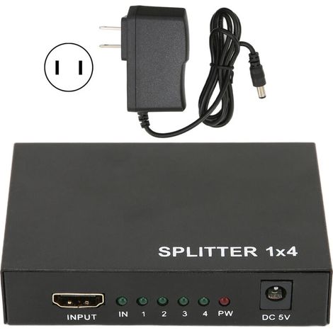 Répartiteur HDMI 1 Entrée 4 Sorties 1080P, Duplicateur Écran pour Home Cinéma, Alimentation 100-240V Prise US