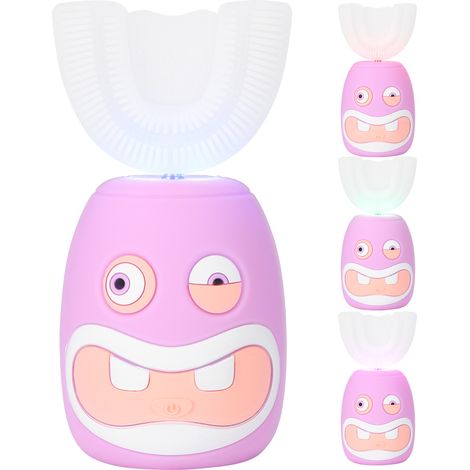 Brosse à dents automatique sonique enfant U-Shaped en forme de U, dessin animé, kit dentaire électrique pour enfants, brosse douce, usage quotidien, 1 pièce (1/5)