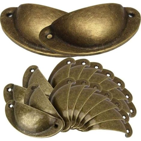 20x 82mm Poignée de Coquille Vintage pour Tiroir Armoire Placard Meuble Cuisine, Rétro Poignée de Meubles Bouton de Porte en Fer - Laiton