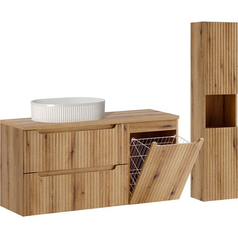 Waschtisch-Set mit Einzelwaschbecken (120 cm), Wäschekorb und Hochschrank „Riva Bois“ (1/5)