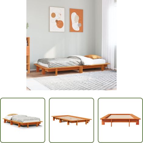 vidaXL Lit bois pin -  Cadre de lit sans matelas cire marron 75x190 cm bois pin massif (1/5)
