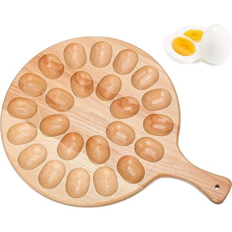 Porte-œufs en bois — Ustensile de cuisine - Porte-œufs - Avec poignées — Idéal pour présenter œufs et produits laitiers au petit-déjeuner — 30 x 40 x 1,5 cm Bois naturel (1/5)