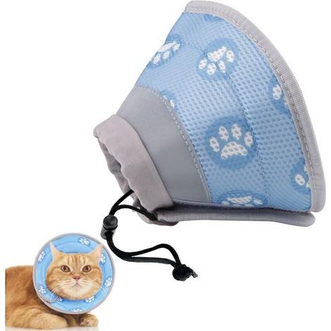 Collerette Chat Colerette Chat Anti Lechage Anti-Morsure Protection Ajustable Collier de Récupération avec Bandes Réfléchissantes pour Chiots et Chatons en Convalescence (Bleu, Taille M) (1/4)