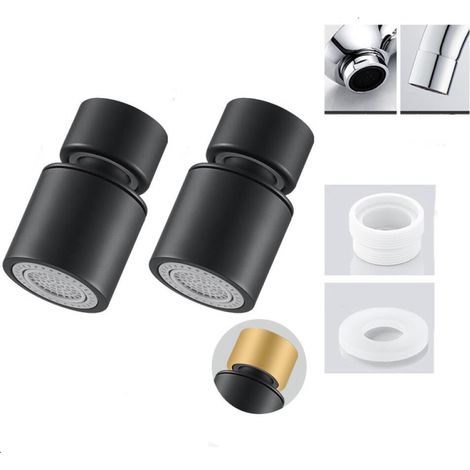 Aireador para grifo, aireador para grifo de cocina giratorio de 360°, 2 tipos de chorro, negro, ángulo de 45°, 2 piezas. (1/5)