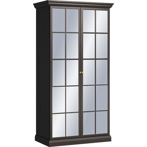 AX LIVING Kleiderschrank mit Spiegel Levantos – 102,5 cm Schwarz Graphit